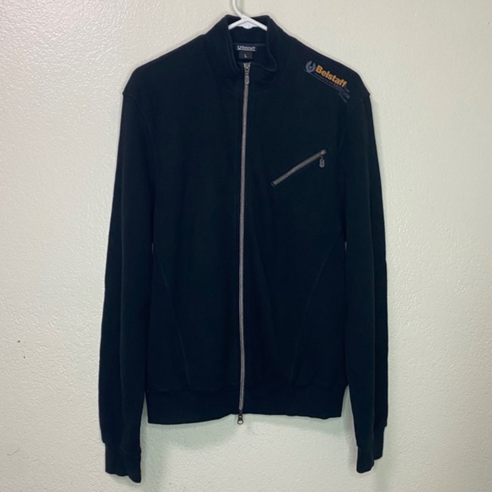 Belstaff Mens Black Full Zip Logo Cotton Fleece Jacket Motorcycle‎ Collection